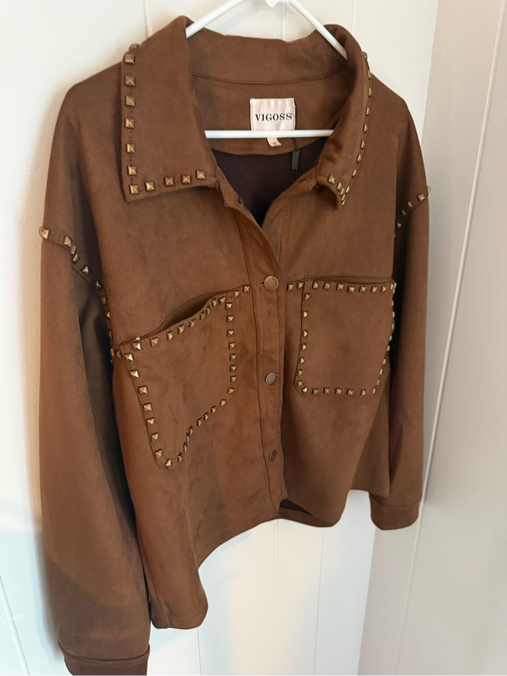 Vigoss Chest-Pocket Studded Brown Utility Jacket